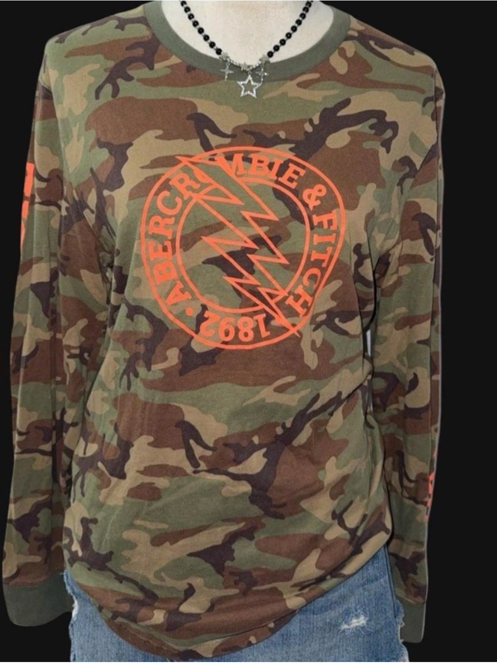 Abercrombie & Fitch Women's Camo Sweatshirt with Orange Logo